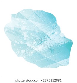 High detailed vector map. Reunion. Watercolor style. Aquamarine blue color.