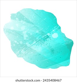 High detailed vector map. Reunion. Watercolor style. Turquoise color. Bright blue color.