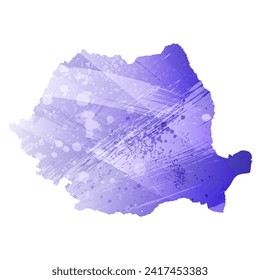 High detailed vector map. Romania. Watercolor style. Aspid blue color. A violet, delicate, pastel color.