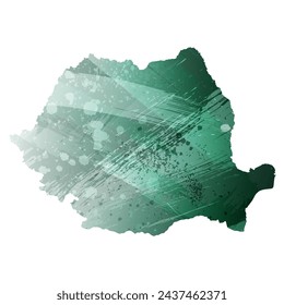 High detailed vector map. Romania. Watercolor style. Turquoise green color.