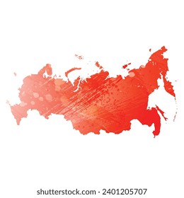 Mapa vectorial detallado alto. Rusia. Estilo acuarela. Color rojo brillante escarlata.
