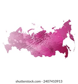 High detailed vector map. Russia. Watercolor style. Amaranth deep purple color.