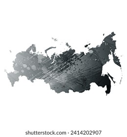 High detailed vector map. Russia. Watercolor style. Anthracite gray. Dark gray. Black color.