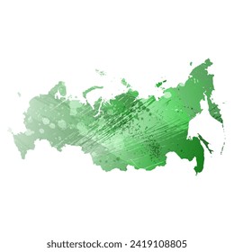 High detailed vector map. Russia. Watercolor style. Green color. Salacious emerald color.