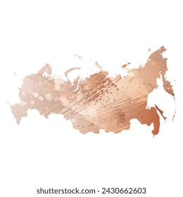 High detailed vector map. Russia. Watercolor style. Beige and red color. Brown color.
