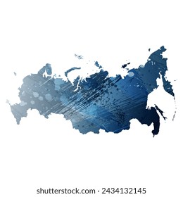 High detailed vector map. Russia. Watercolor style. Deep blue color. Berlin azure.