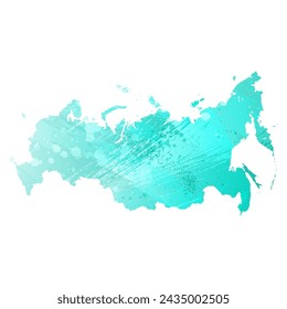 High detailed vector map. Russia. Watercolor style. Turquoise color. Bright blue color.