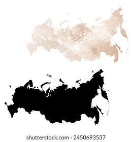 Detaillierte Karte der Vektorgrafik. Russland. Satz von zwei Karten. Aquarellstil. Braunbeige. Schwarze Karte.