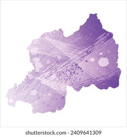 High detailed vector map. Rwanda. Watercolor style. Amethyst purple color.