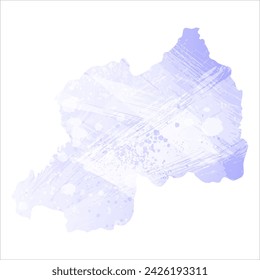 High detailed vector map. Rwanda. Watercolor style. Periwinkle color. Delicate lilac color. Pastel purple.