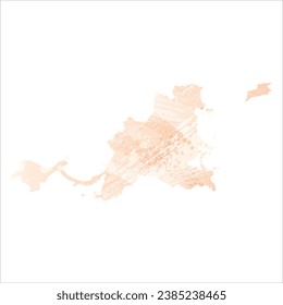 High detailed vector map. Saint Martin. Watercolor style. Apricot color.
