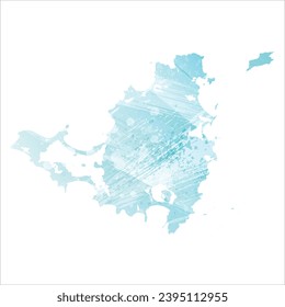 High detailed vector map. Saint Martin and Sint Maarten. Watercolor style. Aquamarine blue color.