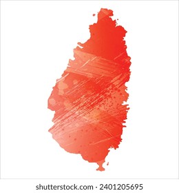 High detailed vector map. Saint Lucia. Watercolor style. Scarlet bright red color.