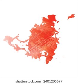 High detailed vector map. Saint Martin and Sint Maarten. Watercolor style. Scarlet bright red color.