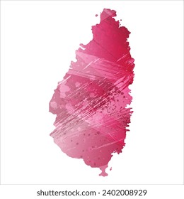 Hohe detaillierte Vektorkarte. St. Lucia. Aquarell. Amaranth, violett.