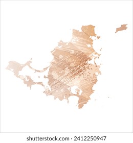 High detailed vector map. Saint Martin and Sint Maarten. Watercolor style. Antique brass. Light brown. Gold color.