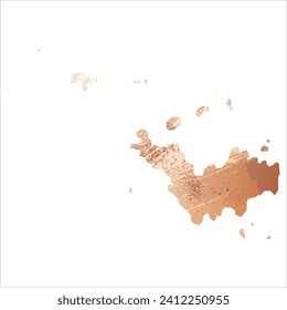 High detailed vector map. Saint Barthelemy. Watercolor style. Antique brass. Light brown. Gold color.