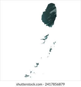 High detailed vector map. Saint Vincent and the Grenadines. Watercolor style. Aspid gray color. Green-gray deep color.