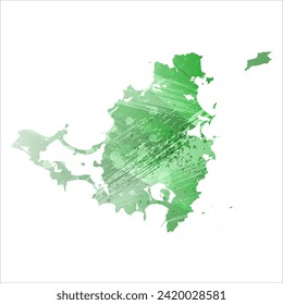 High detailed vector map. Saint Martin and Sint Maarten. Watercolor style. Green color. Salacious emerald color.