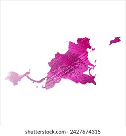 High detailed vector map. Saint Martin. Watercolor style. Eggplant color. Purple bright color.