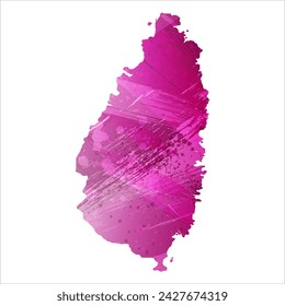 High detailed vector map. Saint Lucia. Watercolor style. Eggplant color. Purple bright color.