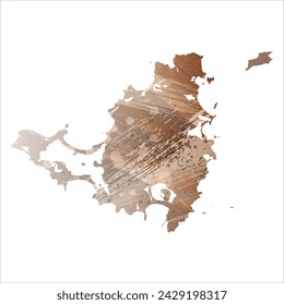 Mapa vectorial detallado. San Martín y San Martín. Estilo acuarela. Color beige y marrón.