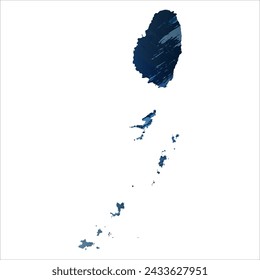 High detailed vector map. Saint Vincent and the Grenadines. Watercolor style. Deep blue color. Berlin azure.