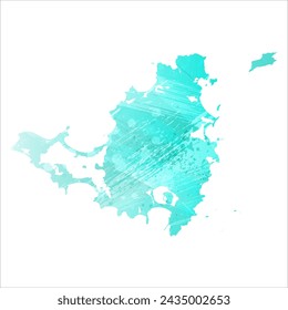 High detailed vector map. Saint Martin and Sint Maarten. Watercolor style. Turquoise color. Bright blue color.