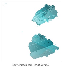 High detailed vector map. Saint Helena, Ascension and Tristan da Cunha. Watercolor style. Turquoise blue color. Blue is a deep color.