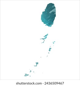 High detailed vector map. Saint Vincent and the Grenadines. Watercolor style. Turquoise blue color. Blue is a deep color.