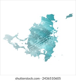 High detailed vector map. Saint Martin and Sint Maarten. Watercolor style. Turquoise blue color. Blue is a deep color.