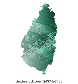 High detailed vector map. Saint Lucia. Watercolor style. Turquoise green color.