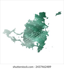 High detailed vector map. Saint Martin and Sint Maarten. Watercolor style. Turquoise green color.