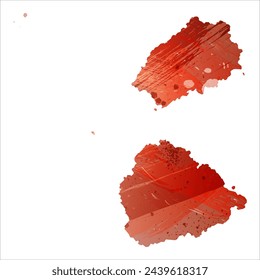 High detailed vector map. Saint Helena, Ascension and Tristan da Cunha. Watercolor style. Bismarck-furioso. Red color.
