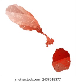 High detailed vector map. Saint Kitts and Nevis. Watercolor style. Bismarck-furioso. Red color.
