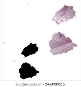 High detailed vector map. Saint Helena, Ascension and Tristan da Cunha. Set of two cards. Watercolor style. Purple color. Black card.