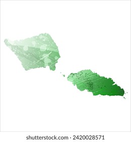 High detailed vector map. Samoa. Watercolor style. Green color. Salacious emerald color.