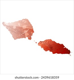 High detailed vector map. Samoa. Watercolor style. Bismarck-furioso. Red color.
