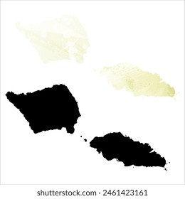 High detailed vector map. Samoa. Set of two cards. Watercolor style. Yellow lemon color. Black card.
