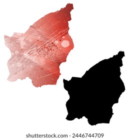 High detailed vector map. San Marino. Set of two cards. Watercolor style. Red color. Black card.