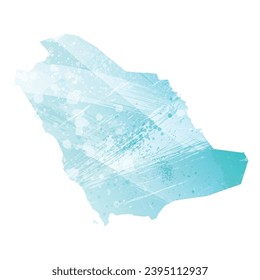 High detailed vector map. Saudi Arabia. Watercolor style. Aquamarine blue color.