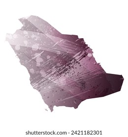 High detailed vector map. Saudi Arabia. Watercolor style. Eggplant color. Pastel purple color.