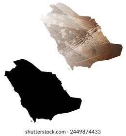 High detailed vector map. Saudi Arabia. Set of two cards. Watercolor style. Brown color. Black card.