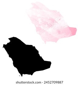 Detaillierte Karte der Vektorgrafik. Saudi-Arabien. Satz von zwei Karten. Aquarellstil. Rosa Farbe. Schwarze Karte.