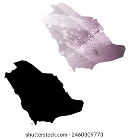 High detailed vector map. Saudi Arabia. Set of two cards. Watercolor style. Purple color. Black card.