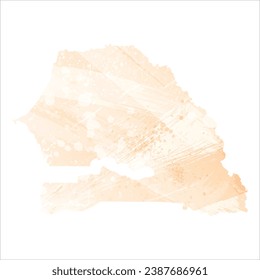 High detailed vector map. Senegal. Watercolor Style. Apricot delicate color.