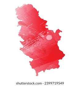 High detailed vector map. Serbia. Watercolor Style. Alizarin red color.