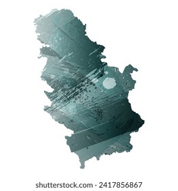 High detailed vector map. Serbia. Watercolor style. Aspid gray color. Green-gray deep color.