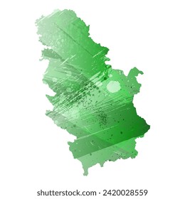 High detailed vector map. Serbia. Watercolor style. Green color. Salacious emerald color.