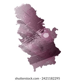 High detailed vector map. Serbia. Watercolor style. Eggplant color. Pastel purple color.